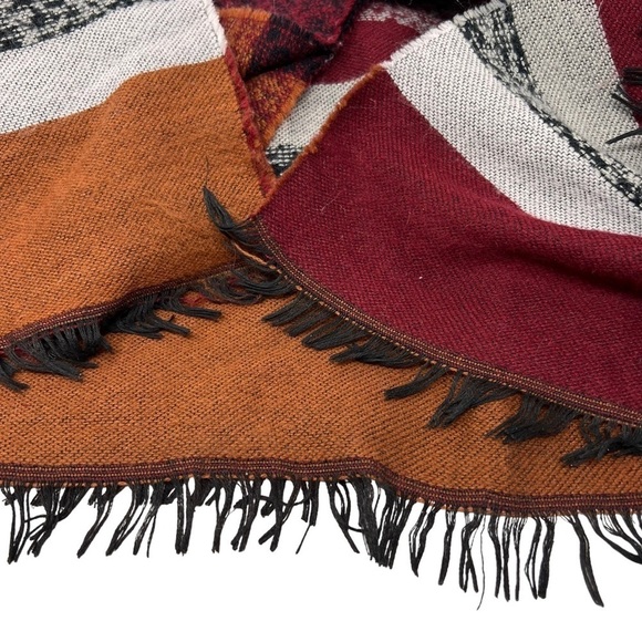Andrew Mark Aztec Print Large Fringe Shawl Cape Wrap Autumn Colors Stripes Scarf - Picture 11 of 13